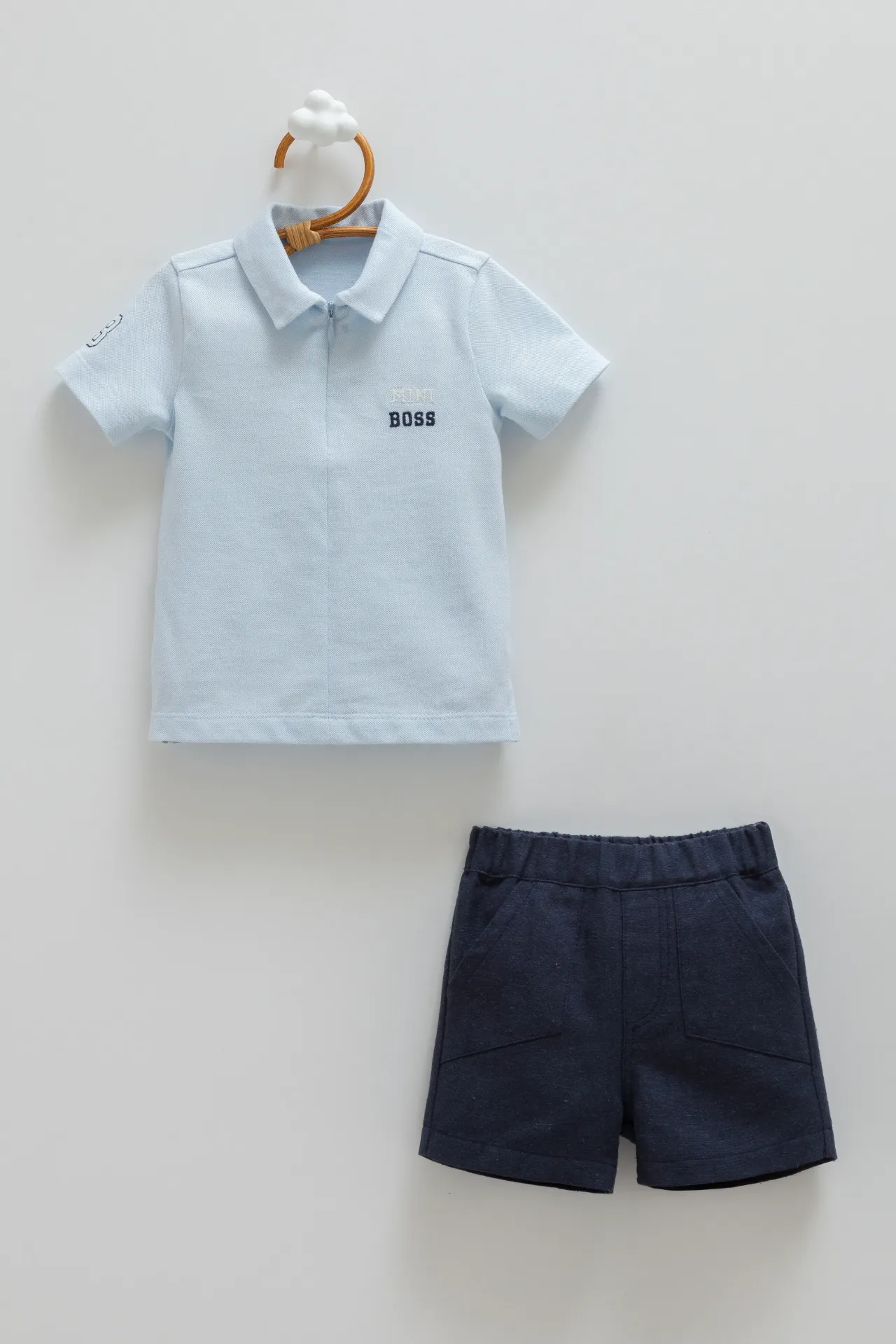 [TKE2397.MAVI.68-74] طقم قطعتين - Mini Boss - ازرق و كحلي (6-9 Months)