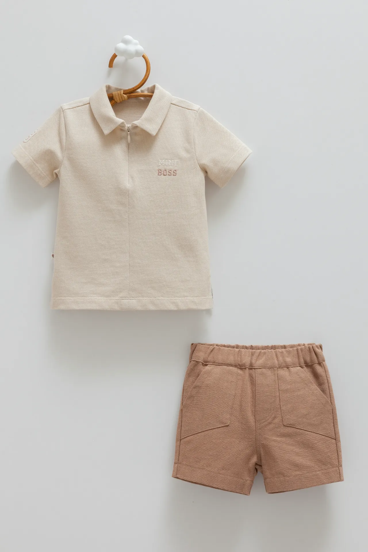 [TKE2397.KAHVE.68-74] طقم بيبي قطعتين - Mini Boss - بني (6-9 Months)