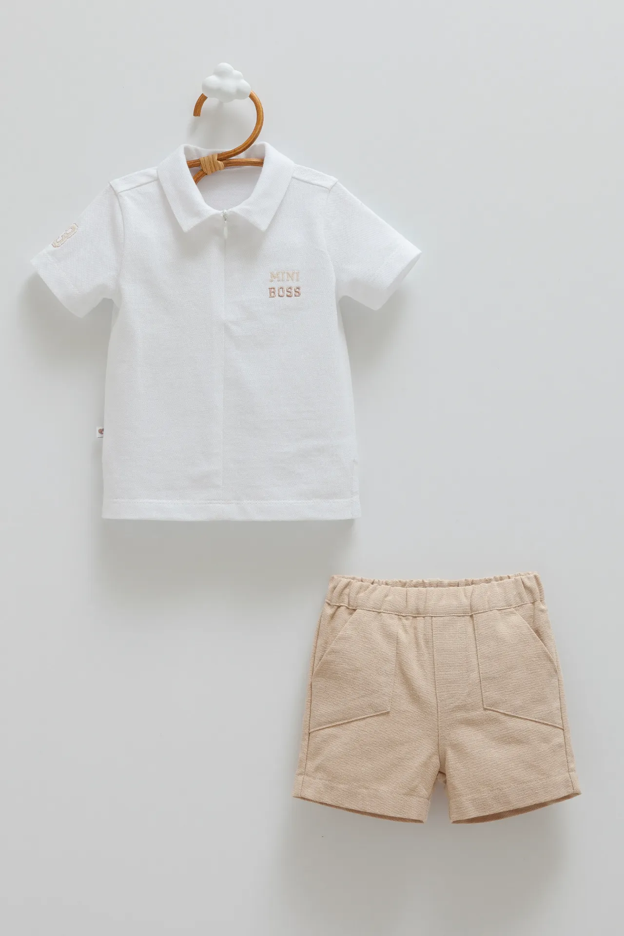 [TKE2397.BEYAZ.68-74] طقم بيبي قطعتين-Mini Boss - أبيض (6-9 Months)