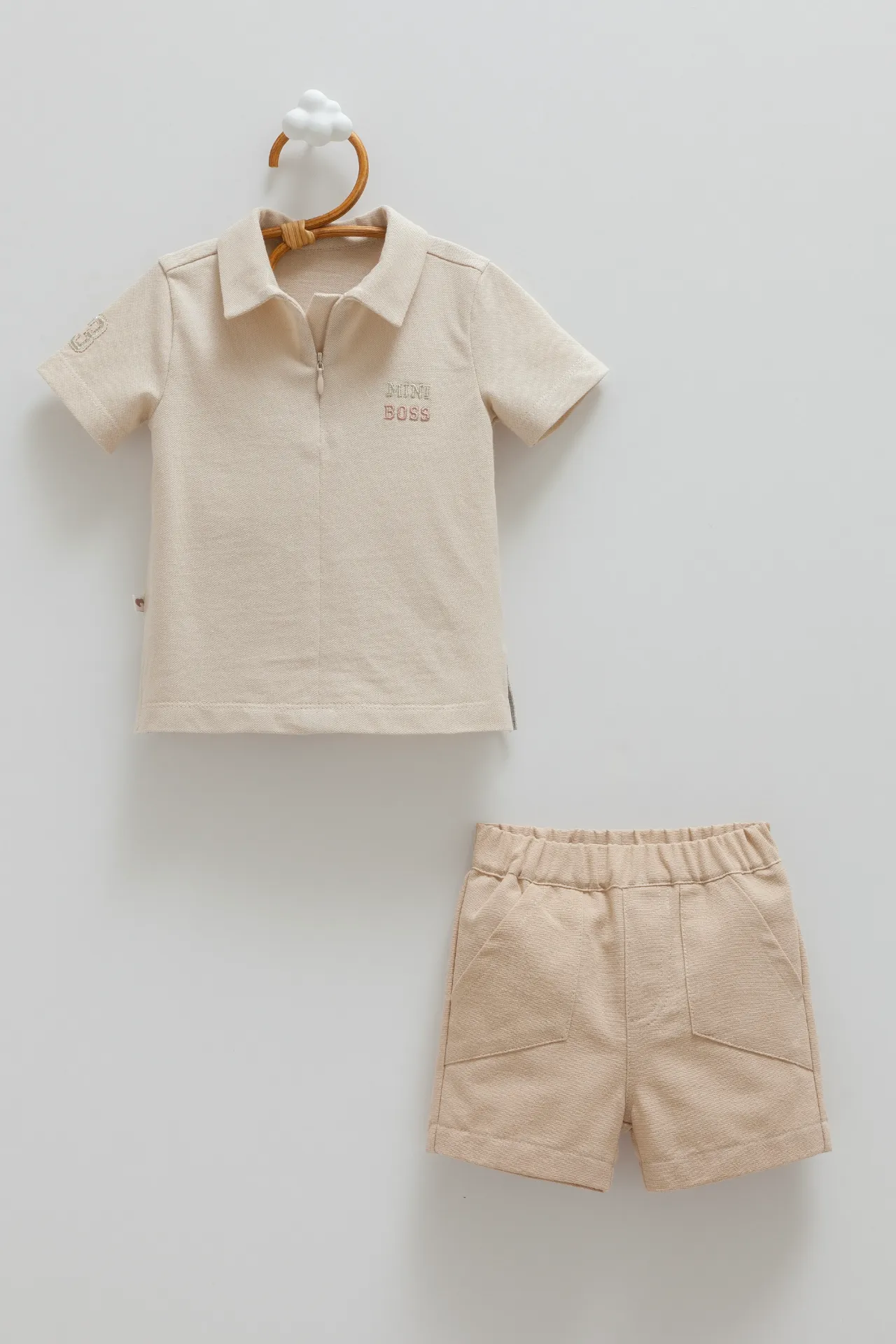 [TKE2397.BEJ.68-74] طقم بيبي قطعتين - Mini Boss- بيج (6-9 Months)