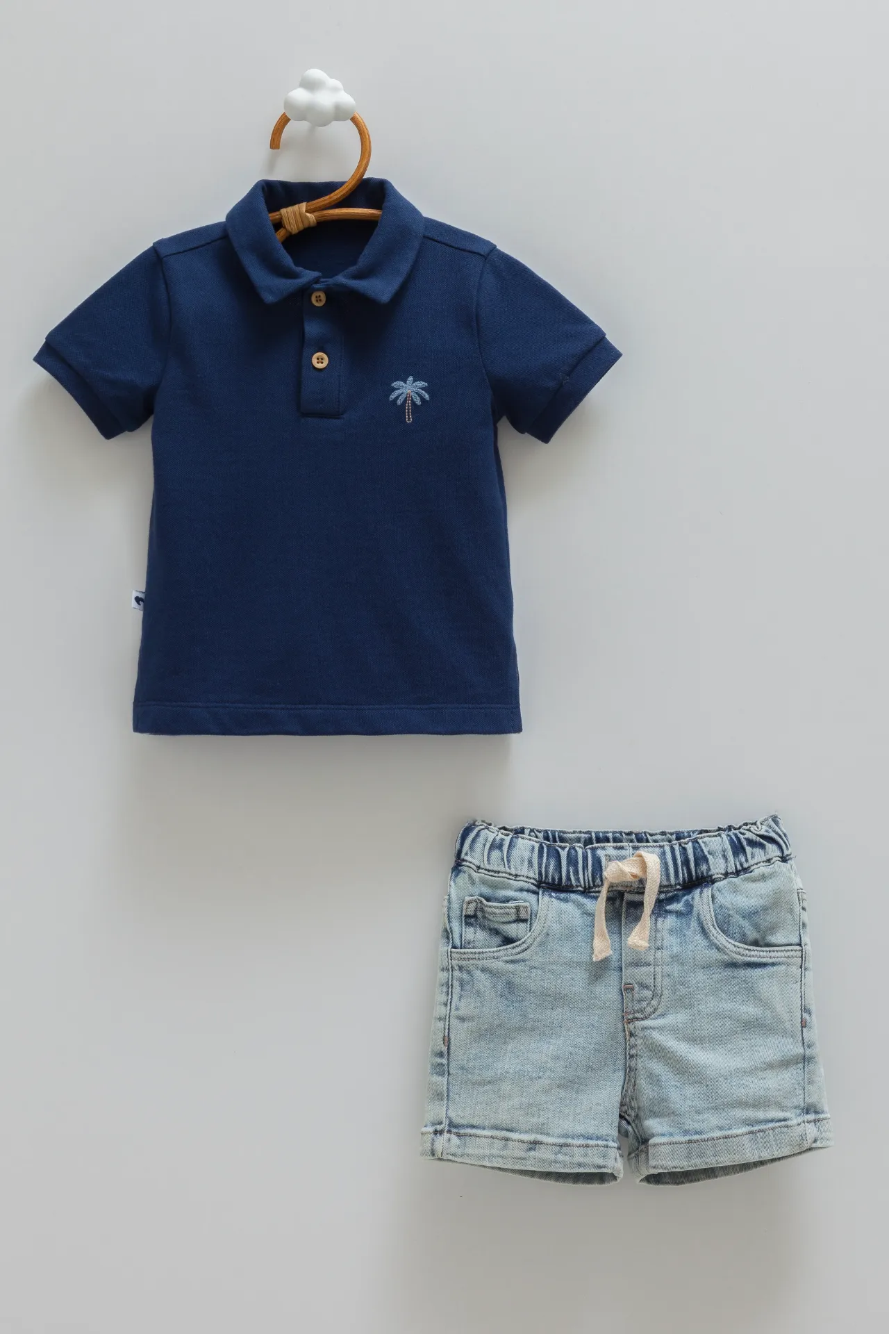 [TKE2398.LACIVERT.68-74] طقم قطعتين جينز - كحلي (6-9 Months)