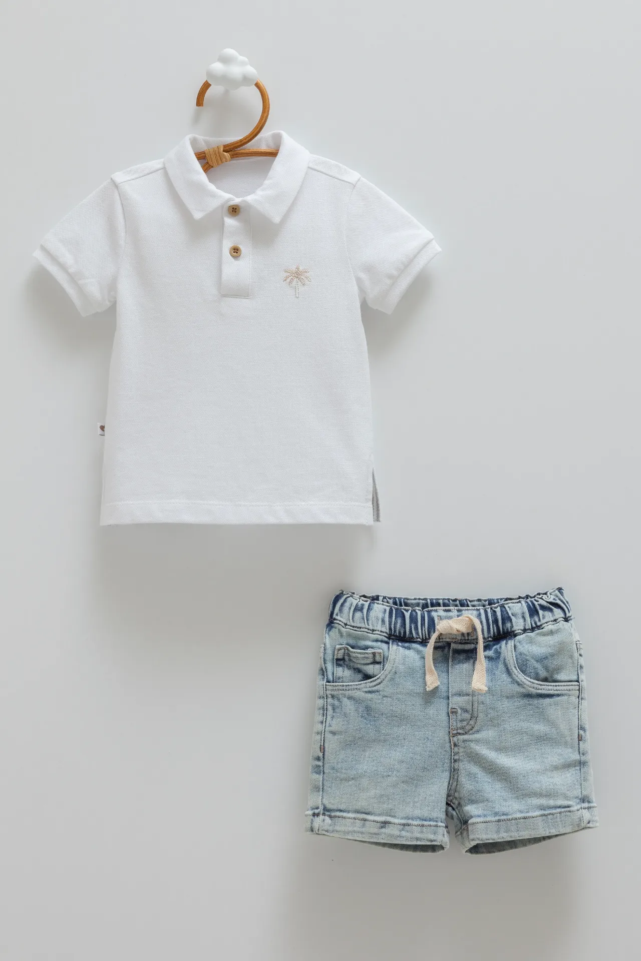 طقم قطعتين جينز - أبيض