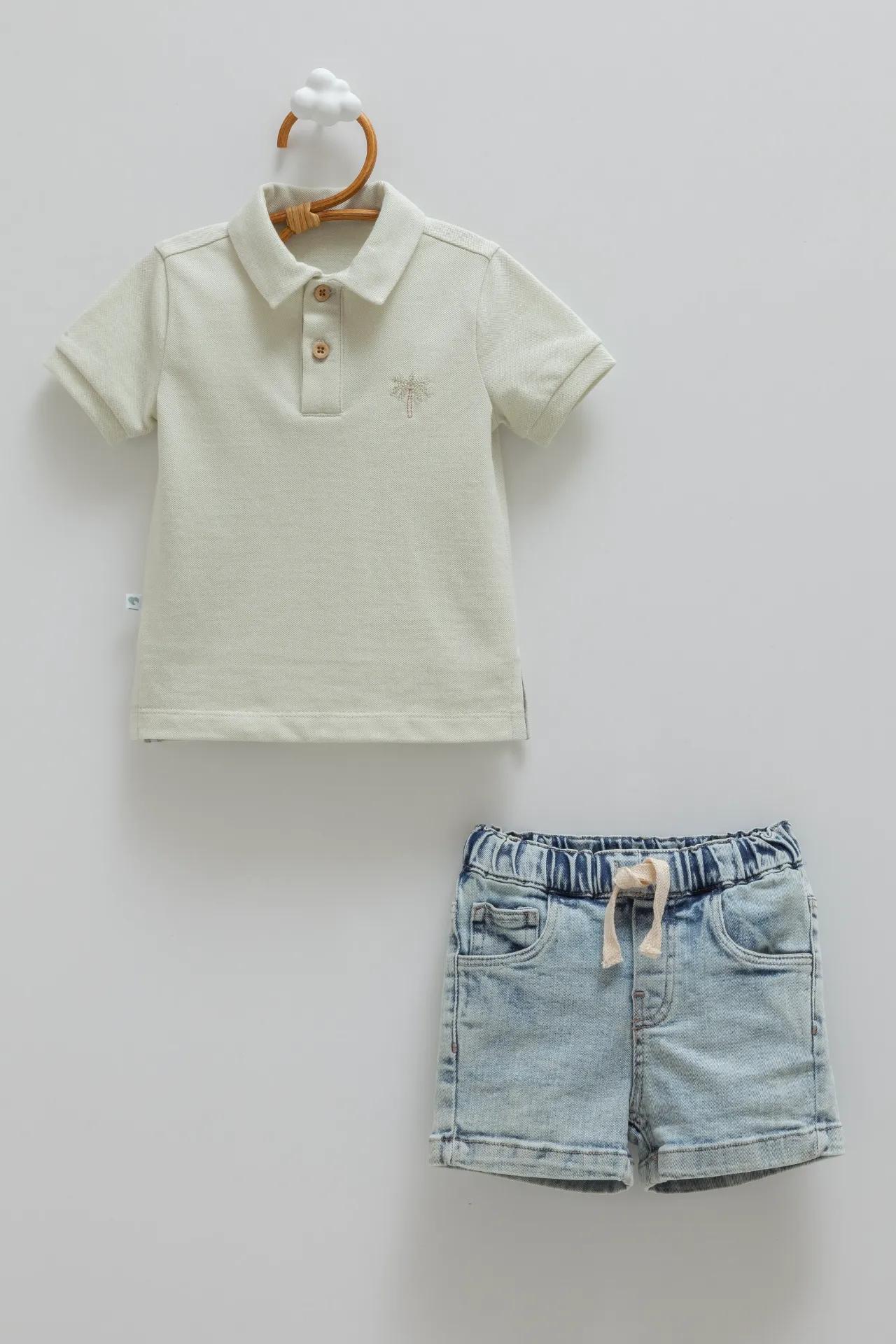 [TKE2398.A.YESIL.68-74] طقم قطعتين جينز - أخضر (6-9 Months)