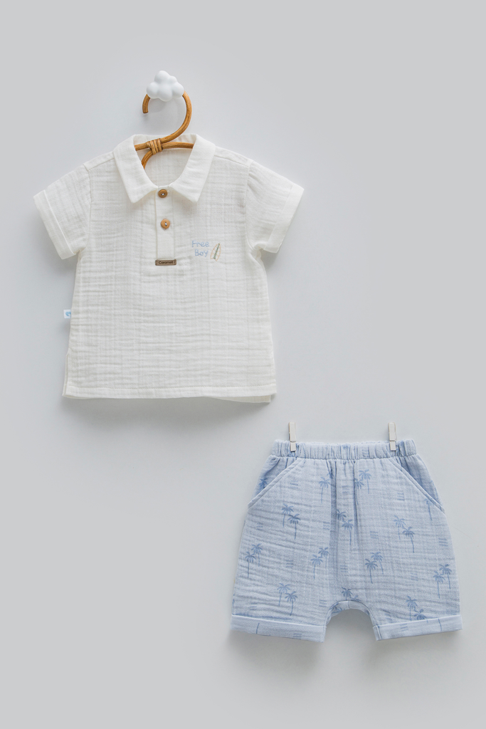 [TKE1726.MAVI.62-68] طقم قطعتين - Free Boy - ازرق فاتح (3-6 Months)