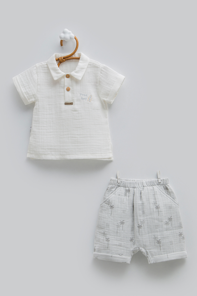 [TKE1726.GRI.62-68] طقم قطعتين - Free Boy - رمادي (3-6 Months)