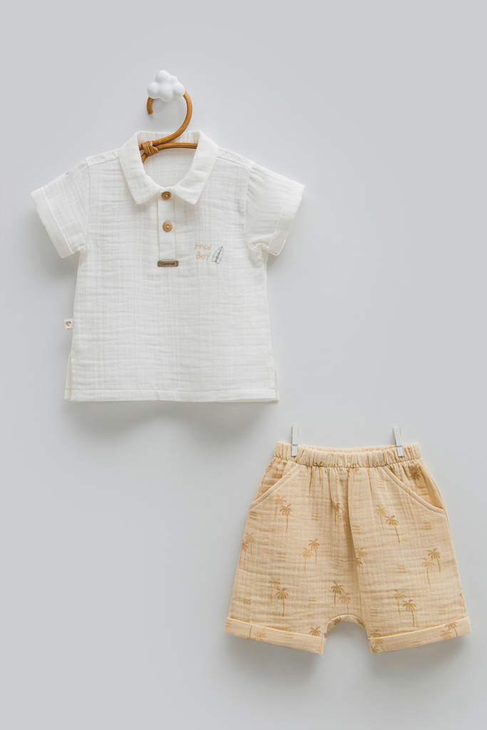 [TKE1726.BEJ.80-86] طقم قطعتين - Free Boy - أصفر (12-18 Months)