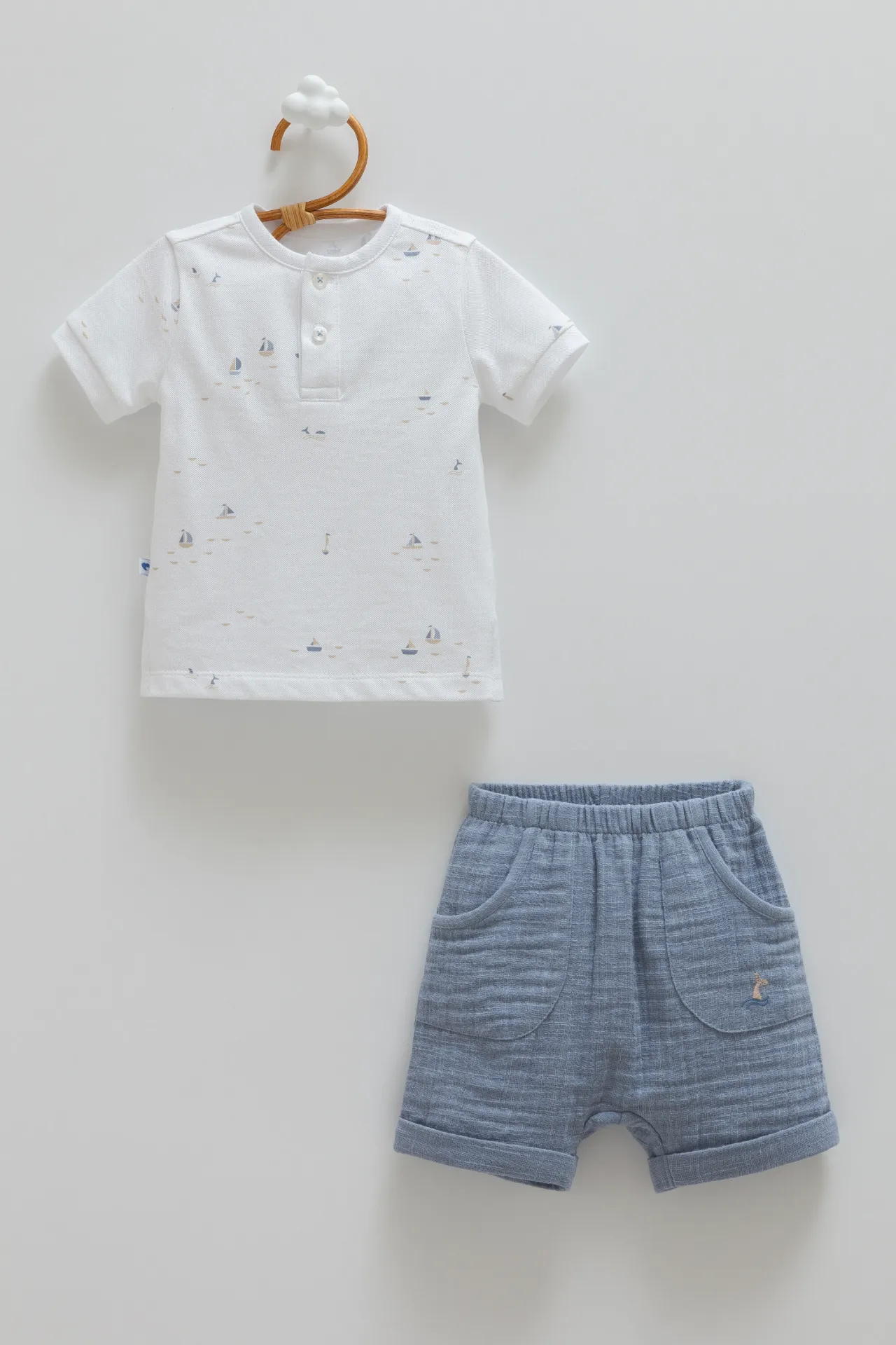 [TKE2399.INDIGO.68-74] طقم قطعتين - Mini Marinens - كحلي (6-9 Months)