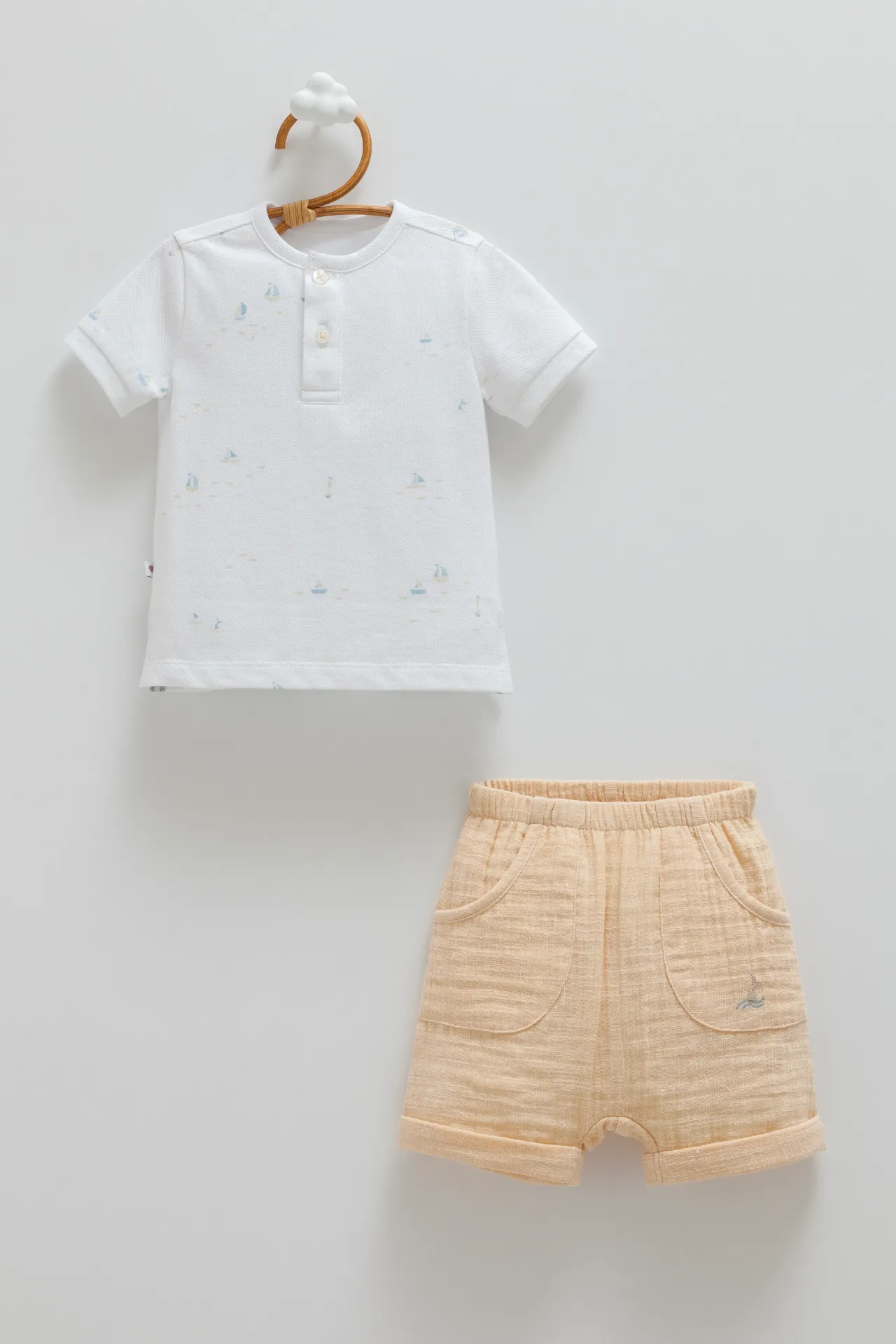 [TKE2399.BEJ.68-74] طقم قطعتين - Mini Marines - بيج (6-9 Months)