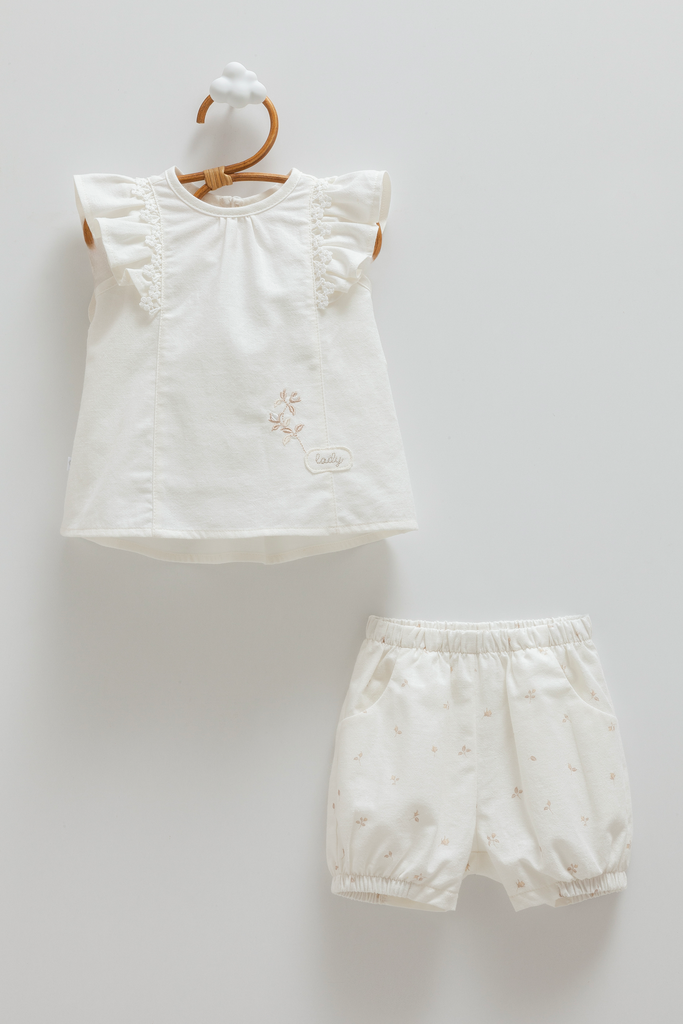 [TKK2429.EKRU.62-68] طقم قطعتين - Mini Lady - White (3-6 Months)