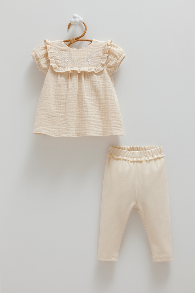 [TKK2404.BEJ.74-80] طقم صيفي قطعتين - Smile - Bej (9-12 Months)