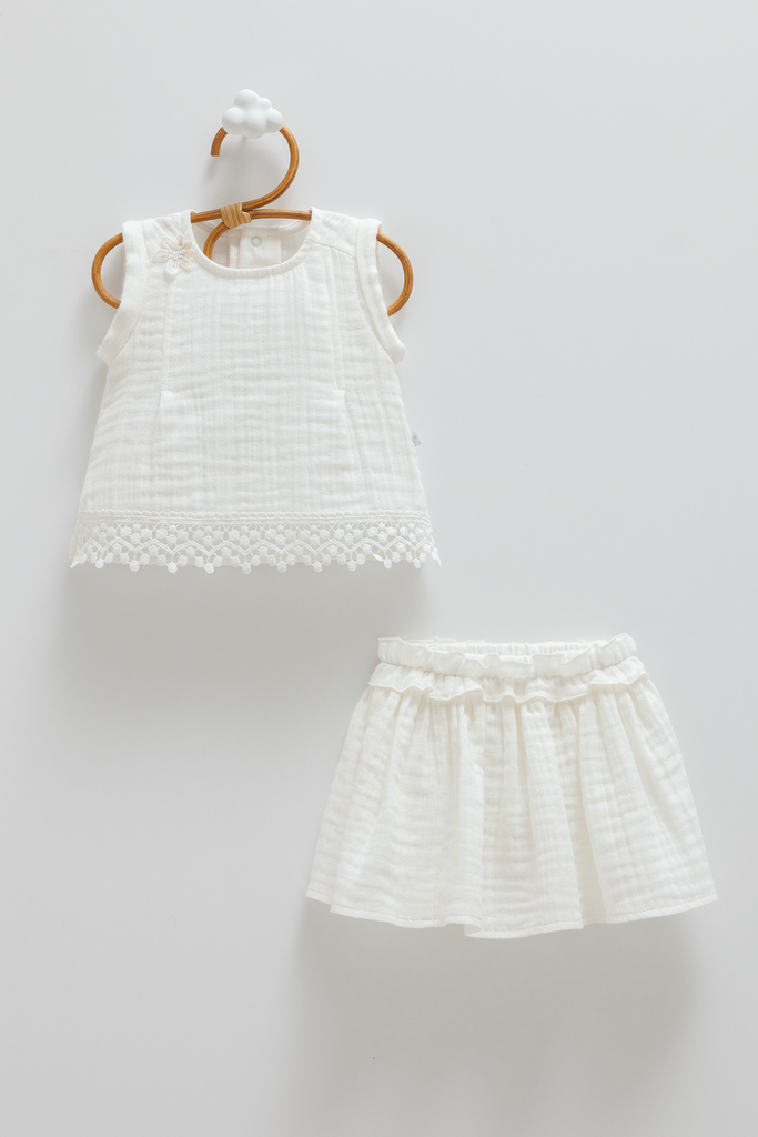 [TKK2457.EKRU.68-74] طقم بيبي -  Smile 2 - White (6-9 Months)