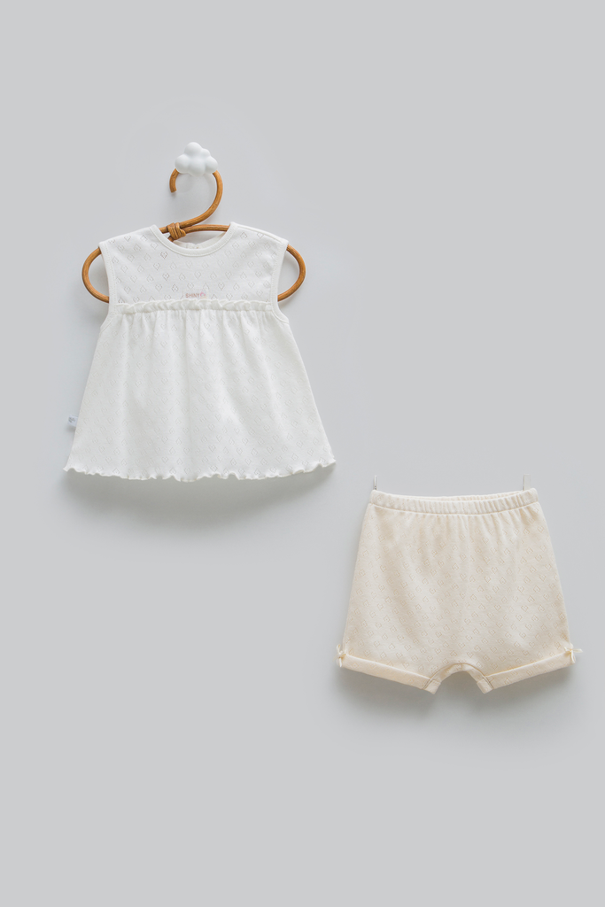 [TKK2386.EKRU.56-62] طقم قطعتين - Hello Girl - White (1-3 Months)
