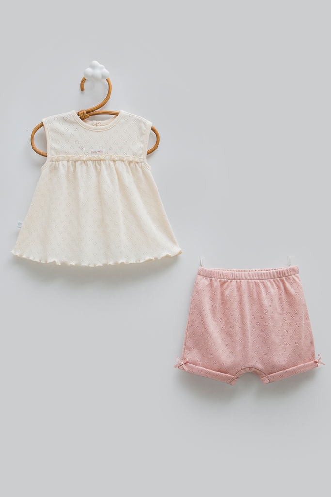 [TKK2386.BEJ.56-62] طقم قطعتين - Hello Girl - Bej (1-3 Months)