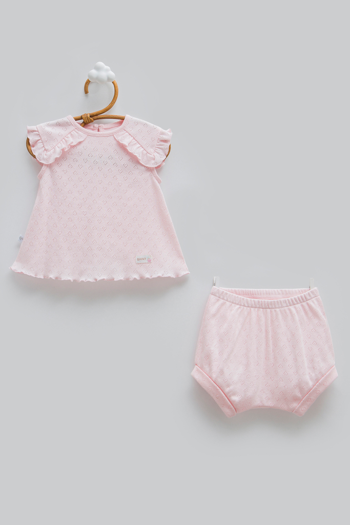 [TKK2385.PEMBE.56-62] طقم صيفي قطعتين - Hello Girl - Pink (1-3 Months)