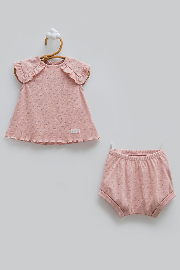 [TKK2385.GULKURUSU.56-62] طقم صيفي قطعتين - Hello Girl - Rose (1-3 Months)