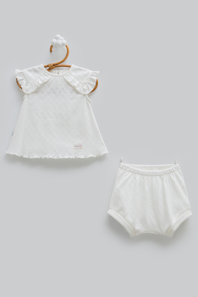 [TKK2385.EKRU.56-62] طقم صيفي قطعتين - Hello Girl - White (1-3 Months)
