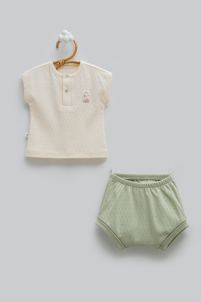 [TKE2381.YESIL.56-62] طقم صيفي HELLO BABY-YESIL (1-3 Months)