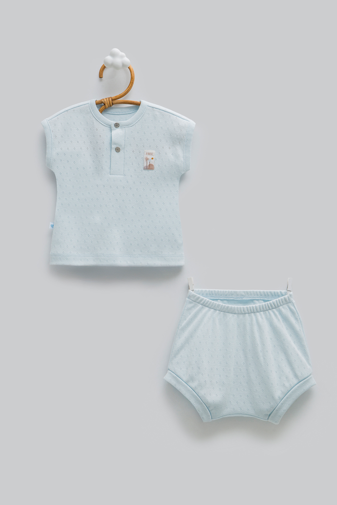 [TKE2381.MAVI.56-62] طقم صيفي HELLO BABY-MAVI (1-3 Months)