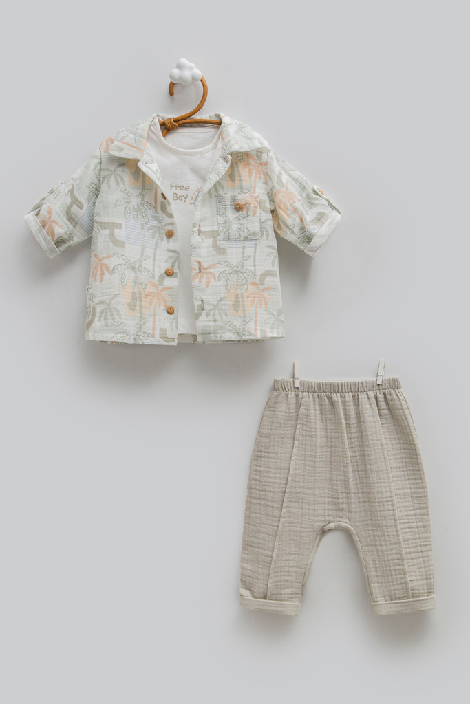 [TKE1728.YESIL.62-68] طقم 3 قطع - Free Boy - أخضر (3-6 Months)