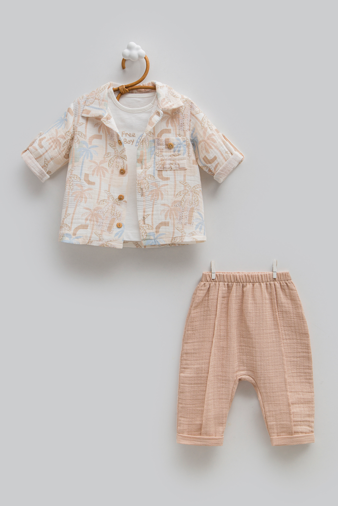 [TKE1728.KAHVE.80-86] طقم 3 قطع - Free Boy - بني (12-18 Months)