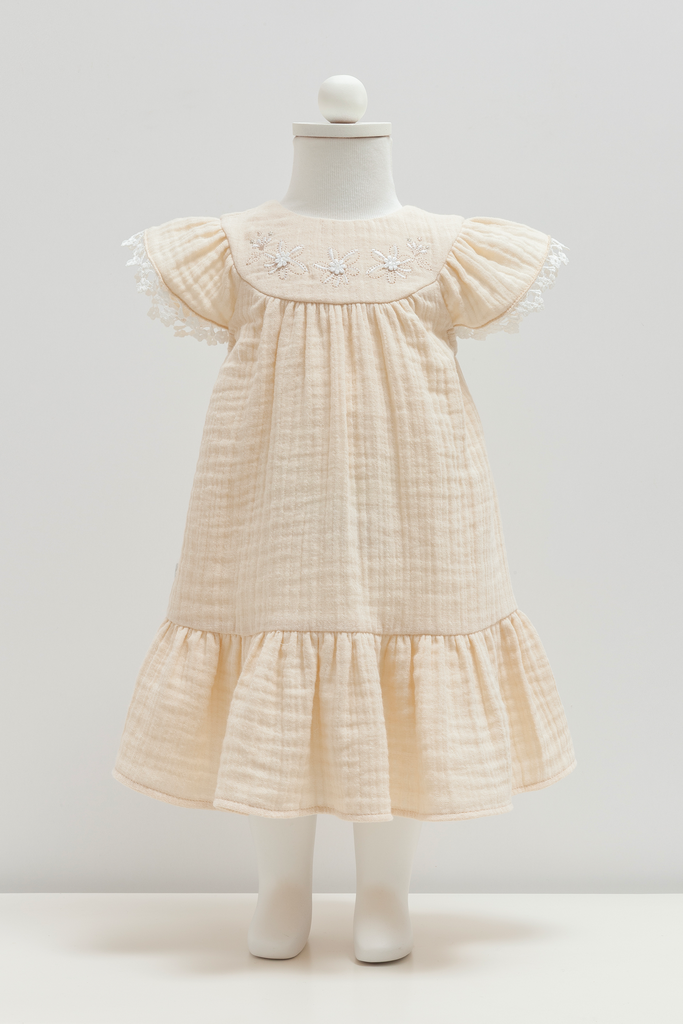 [ELB2405.BEJ.74-80] فستان مع دانتيل - Smile - Bej (9-12 Months)