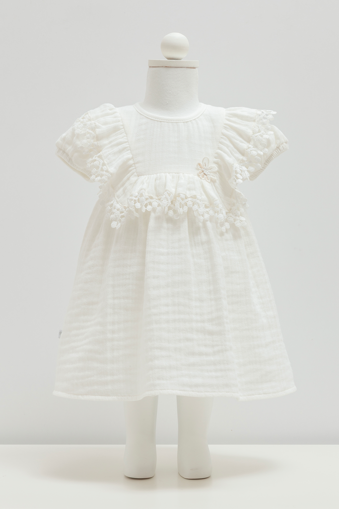 [ELB2406.EKRU.62-68] فستان - Smile - White (3-6 Months)