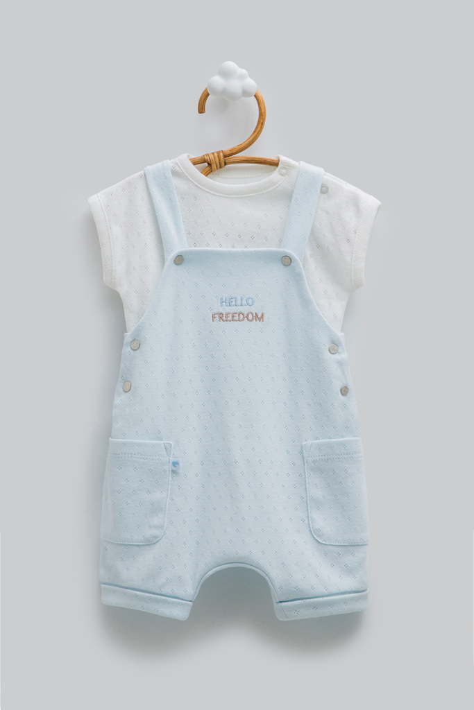 [SLE2382.MAVI.56-62] طقم أفرهول - Hello Boy - أزرق (1-3 Months)