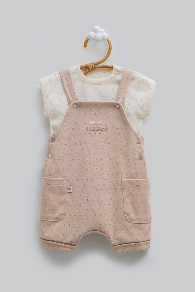 [SLE2382.KAHVE.56-62] طقم أفرهول - Hello Boy - Brown (1-3 Months)