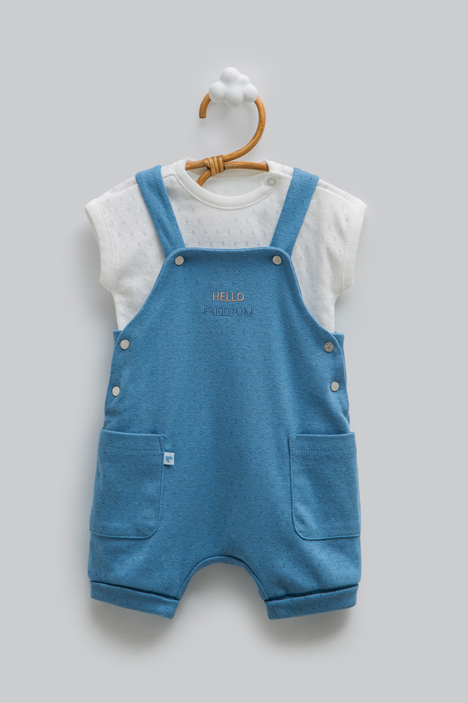 [SLE2382.INDIGO.56-62] طقم أفرهول - Hello Boy - Dark Blue (1-3 Months)