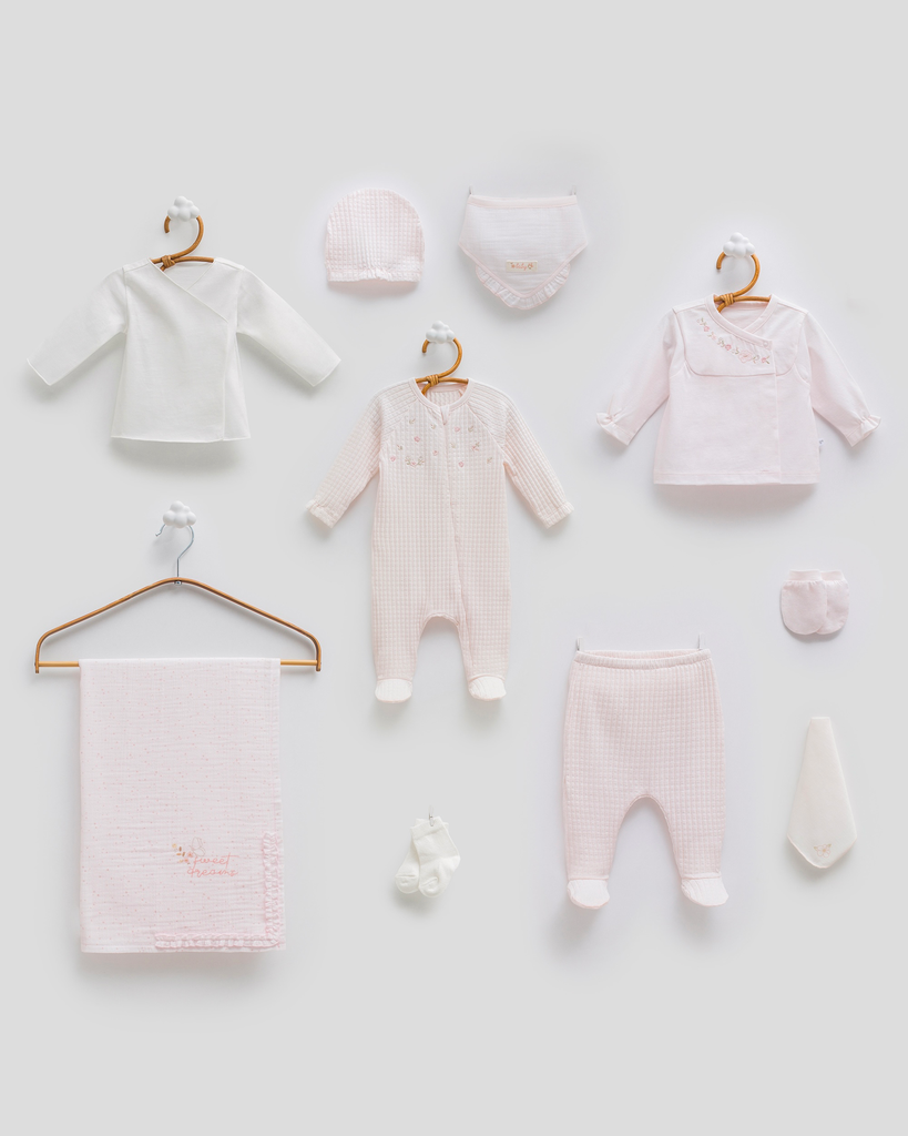 [ZK2390.PEMBE.56-62.] طقم استقبال 10 قطع - 0-3 أشهر- PEMBE