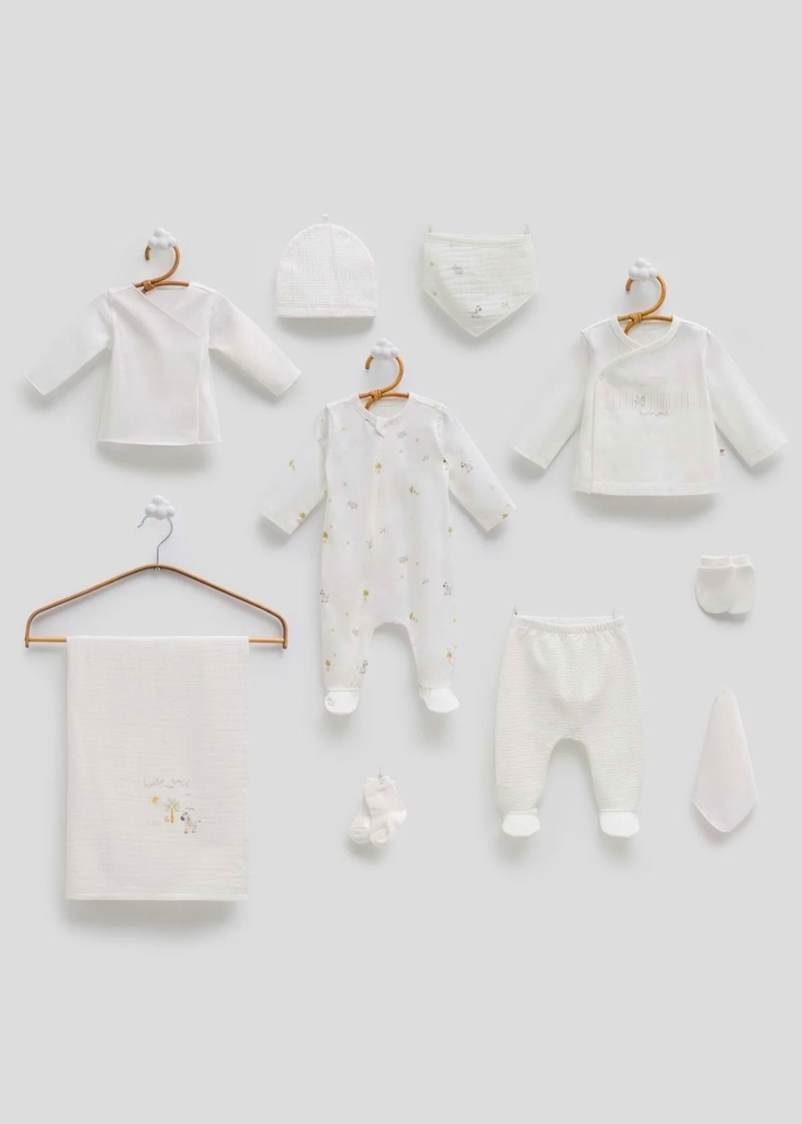 [ZE2355.EKRU.56-62.] طقم استقبال صيفي 10  قطع 0-3 أشهر - EKRU