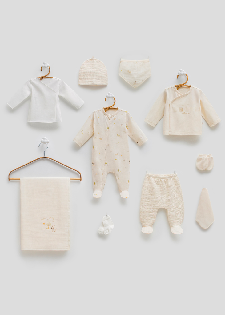 [ZE2355.BEJ.56-62.] طقم استقبال صيفي 10  قطع 0-3 أشهر - BEJ