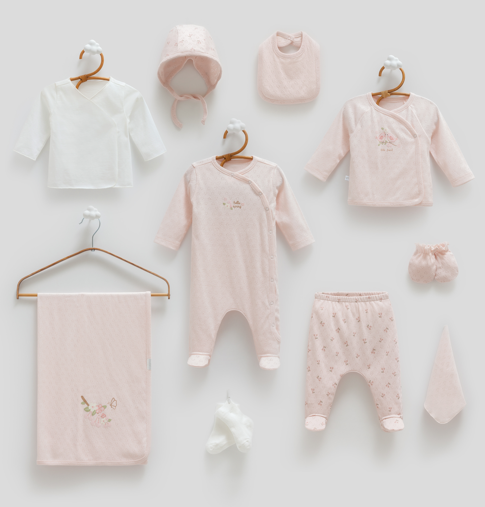 [ZK1522.PEMBE.56-62.] طقم استقبال صيفي 10 قطع - 0-3 أشهر - زهري