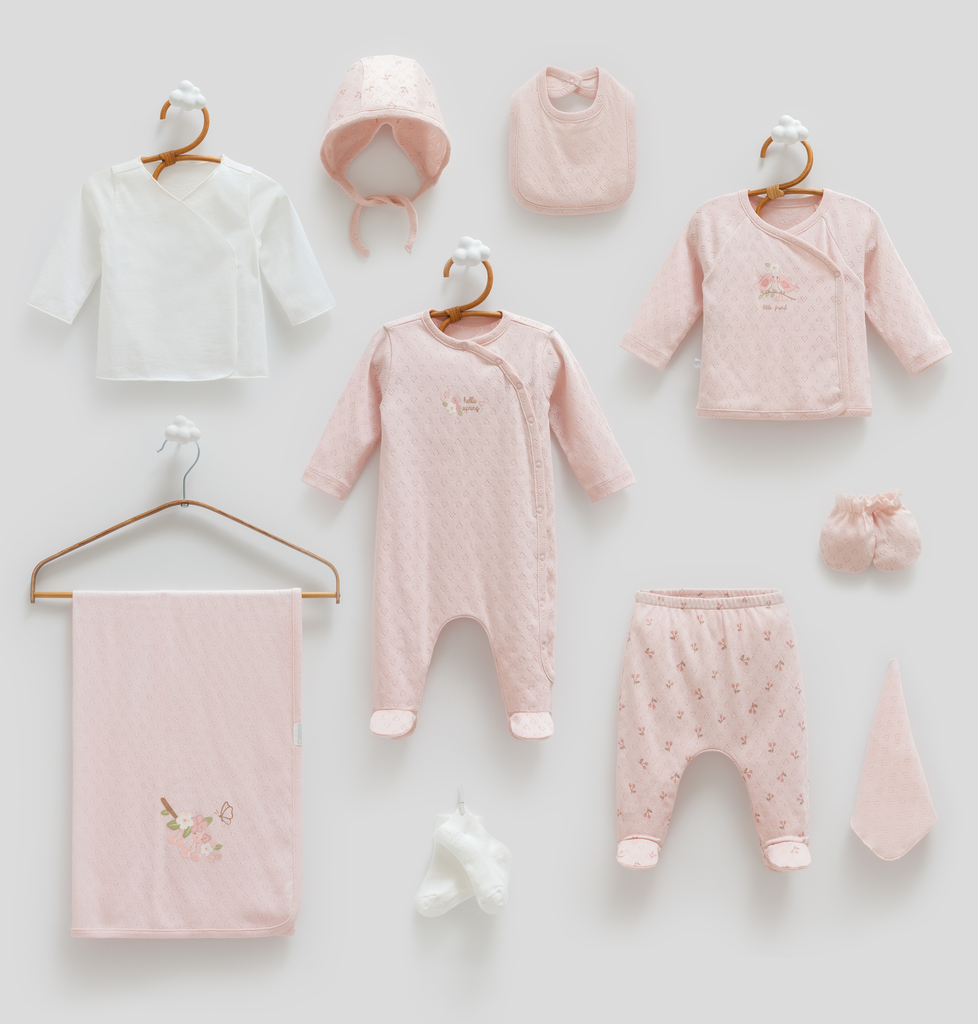 [ZK1522.GULKURUSU.56-62.] طقم استقبال صيفي 10 قطع - 0-3 أشهر وردي