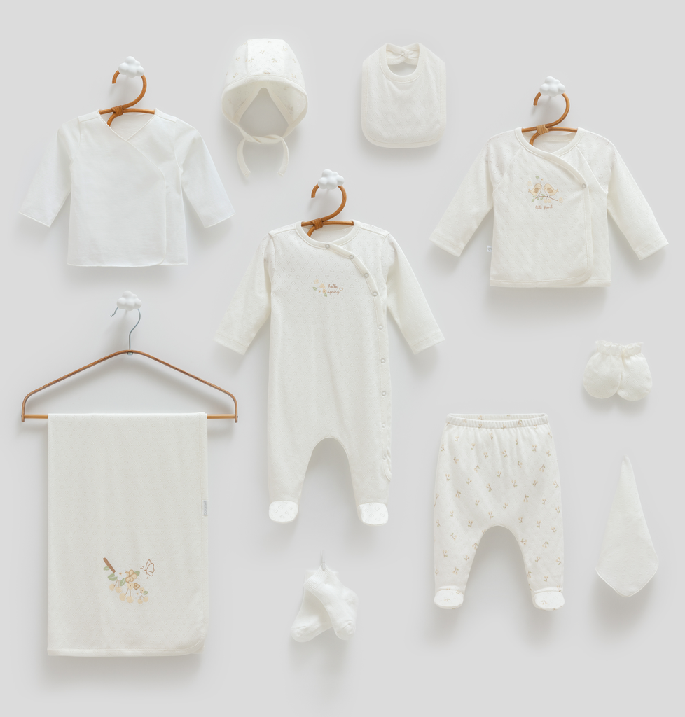 [ZK1522.EKRU.56-62.] طقم استقبال صيفي 10 قطع - 0-3 أشهر - ابيض