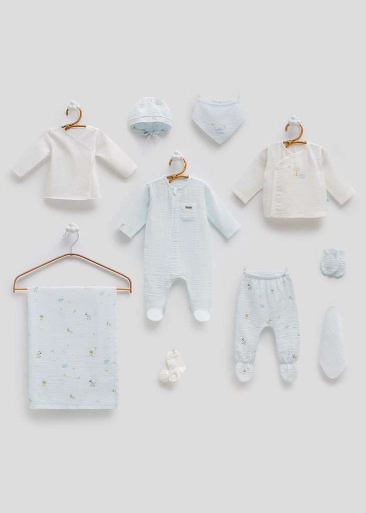 [ZE2425.MAVI.56-62.] طقم استقبال قماش البامبو 10 قطع - 0-3 أشهر-MAVI