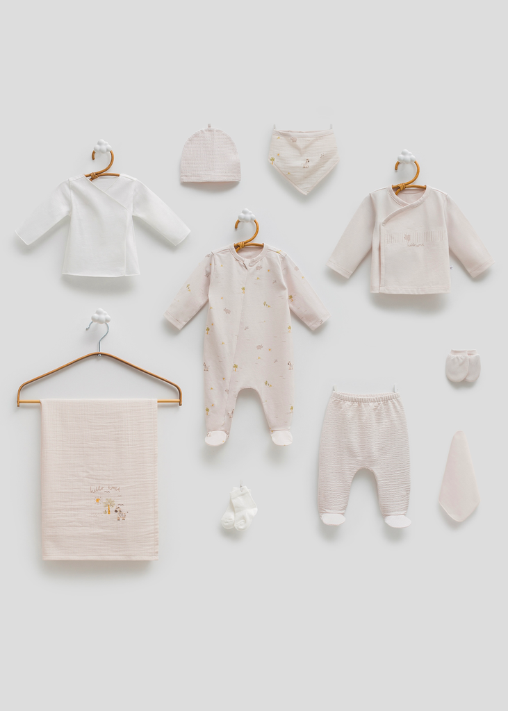 طقم استقبال قماش البامبو 10 قطع - 0-3 أشهر - brown