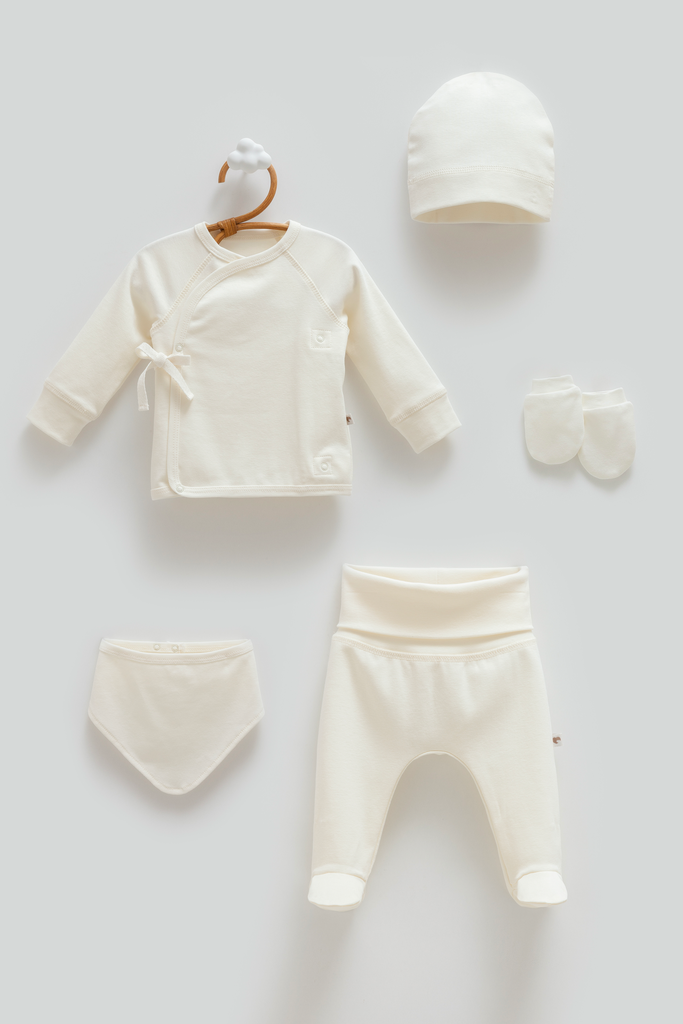 [ZU2414.EKRU.56-62.] طقم حديث ولادة 5 قطع - Uni Baby - ECRU