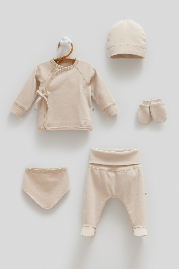 [ZU2414.KAHVE.56-62.] طقم حديث ولادة 5 قطع - Uni Baby - Kahve
