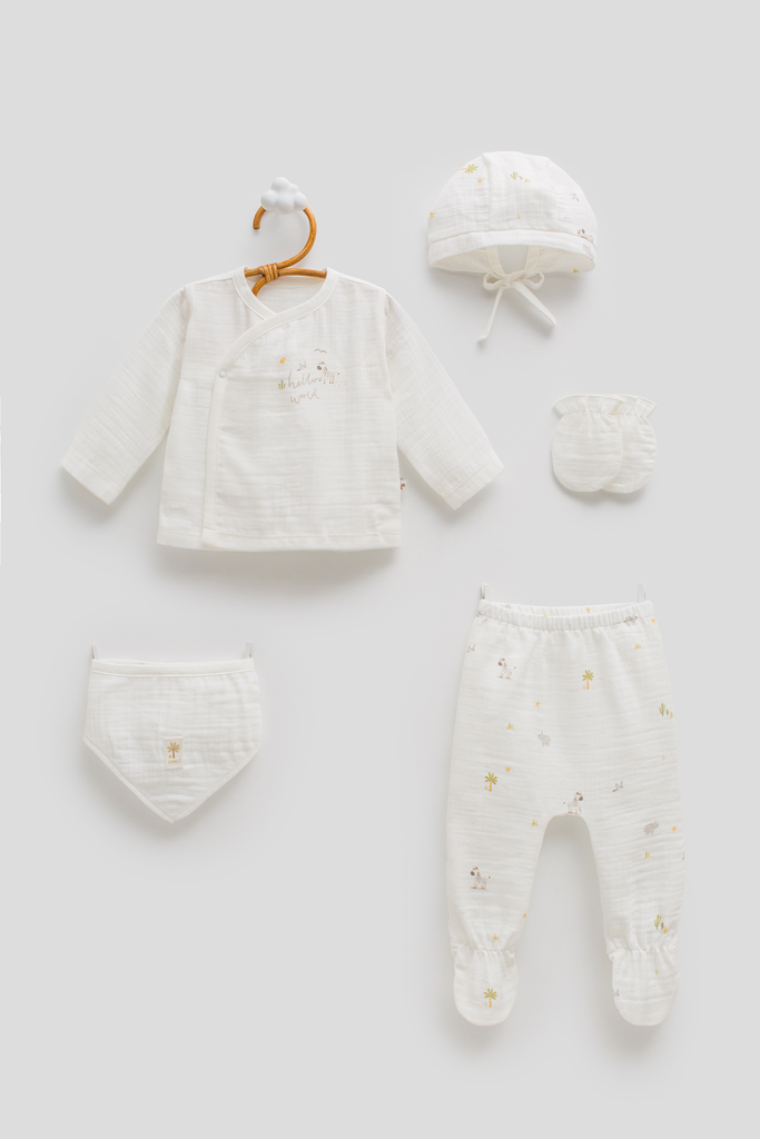 طقم حديث ولادة 5 قطع - Jungle Friends - White