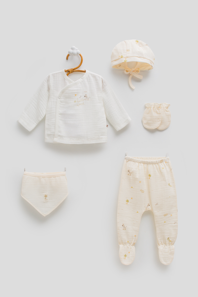 طقم بامبو حديث ولادة  5 قطع - Jungle Friends - Bej