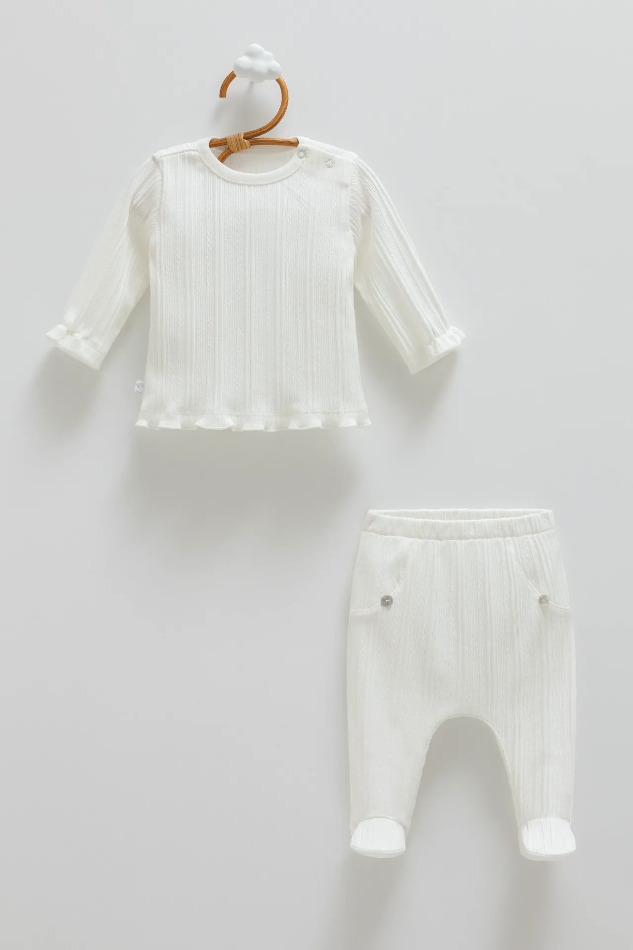 [TKK1934.EKRU.56-62] طقم بناتي قطعتين - EKRU (1-3 Months)