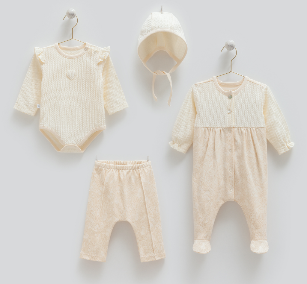 [ZK1912 BEJ] طقم بيبي Tiny Lace 4pcs - BEJ