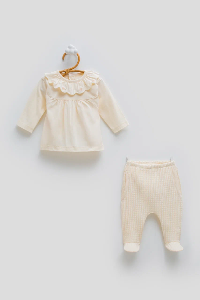[TKK2395] طقم بناتي Only Flower - BEJ (1-3 Months)