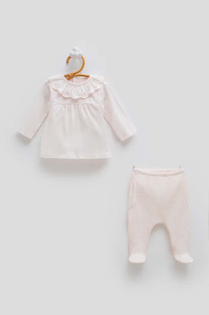 [TKK2395 Pink] طقم بناتي Only Flower - PINK (1-3 Months)