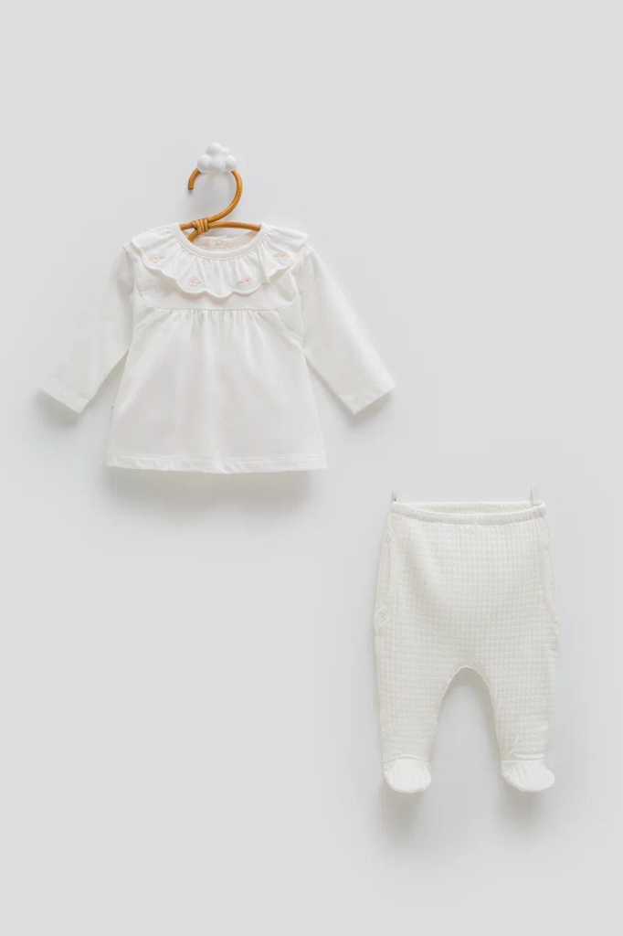 [TKK2395 ECRU] طقم بناتي Only Flower - ECRU (3-6 Months)