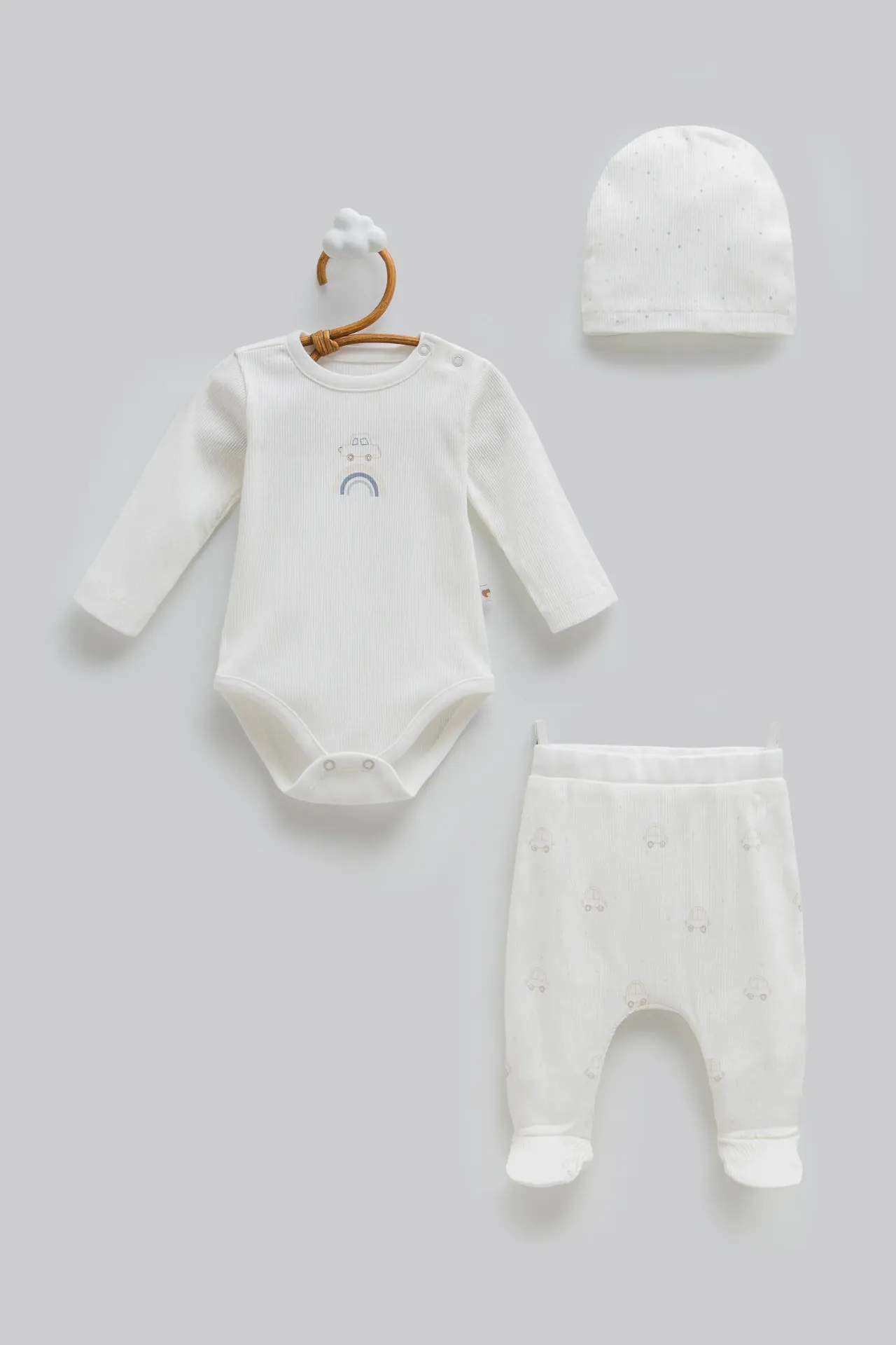 [BPS2230.EKRU.50-56] طقم 3 قطع- First car- EKRU (0-1 Months)