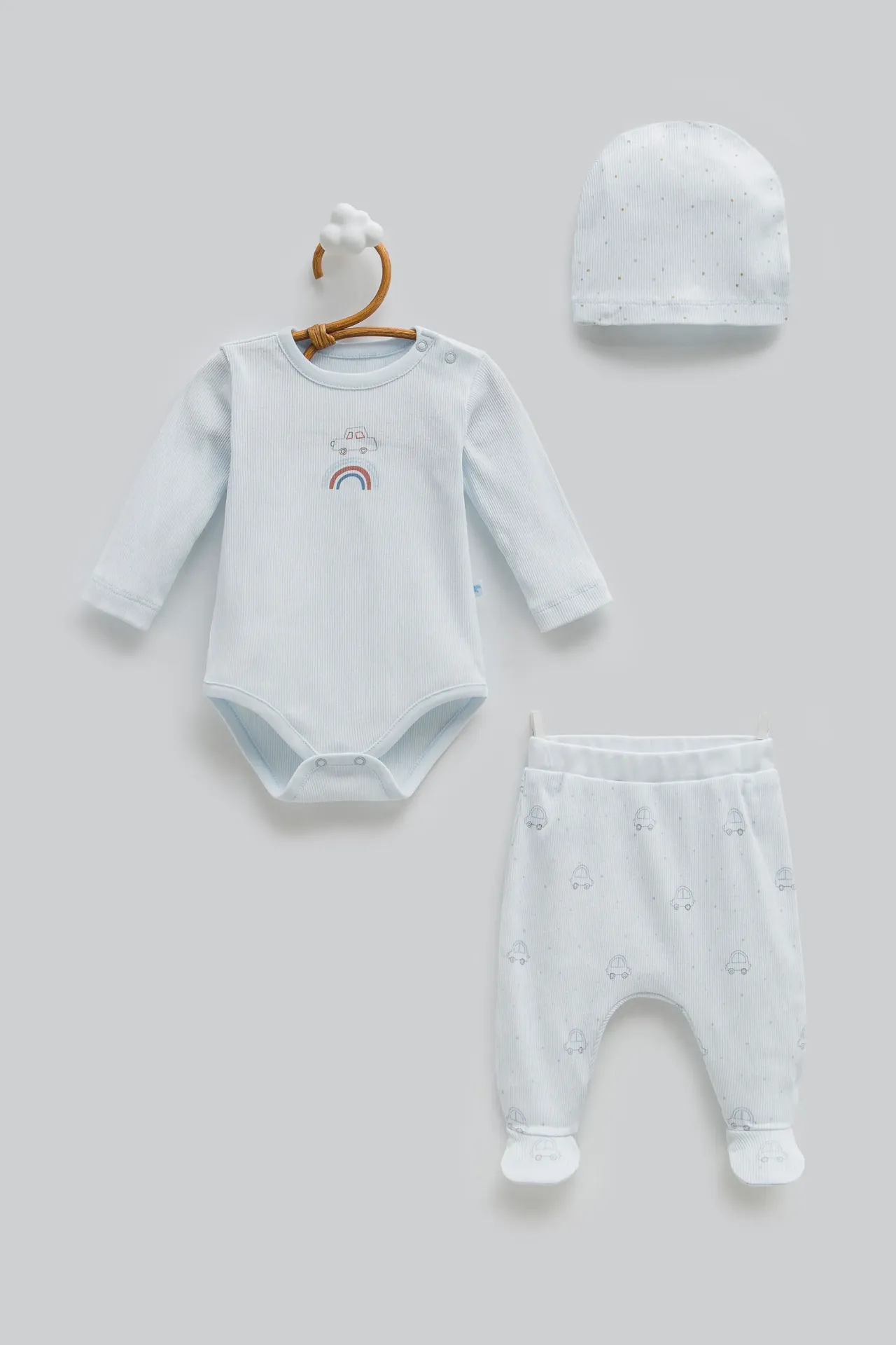 [BPS2230.MAVI.50-56] طقم 3 قطع- First car- MAVI (0-1 Months)